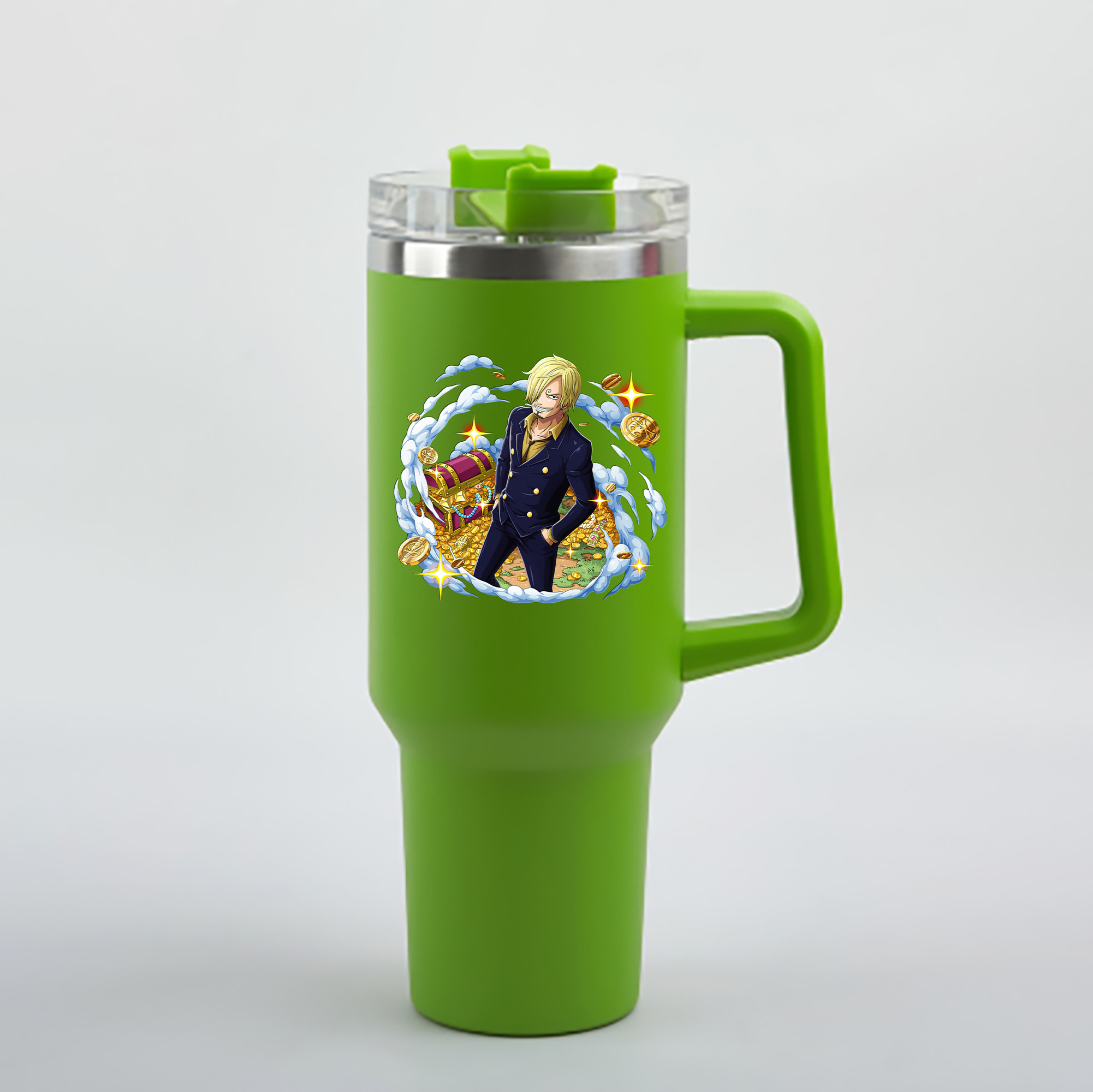 ワンピース サンジ ONE PIECE Sanji 1200mL車用タンブラー - クリスタルステッカー（プラスチックストロー付き）